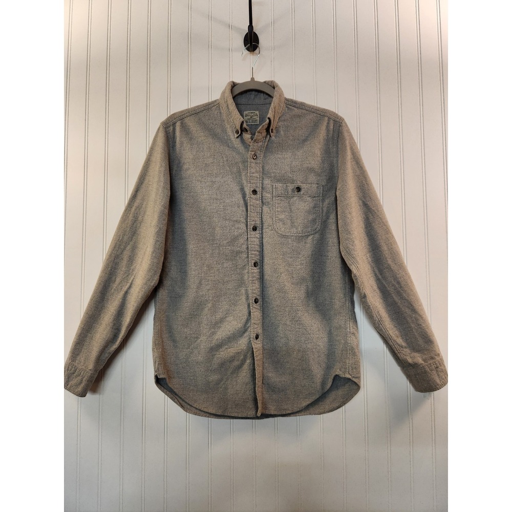 J.Crew Men Grey Cotton Flannel Workshirt Suede Elbow Patches Small Outdoor Work
